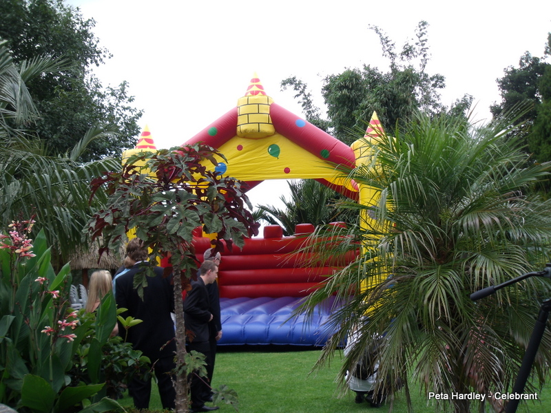 Alana and Tim's Bouncy Castle Peta Hardley Auckland Marriage Celebrant Casabella Kumeu